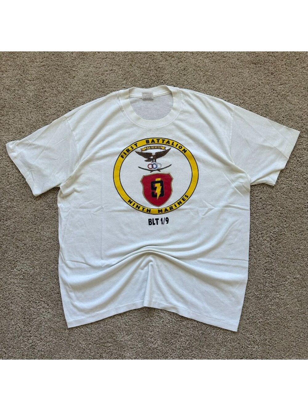 Vintage 90s USMC 1st Bn 9th Marines T-Shirt White XL Single Stitch Marine Corps